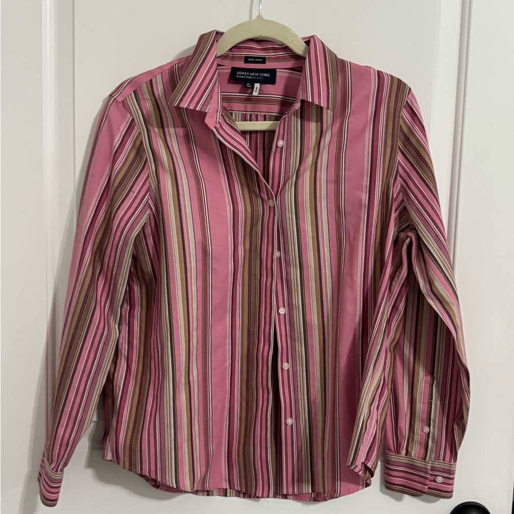 Jones New York Pink and White Striped Shirt